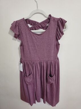 Joyfolie Mauve Ruffle Sleeve Cross-Back Pocket Dress